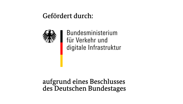 Logo "Gefördert durch: Bundesministerium für Verkehr und digitale Infrastruktur aufgrund eines Beschlusses des Deutschen Bundestages"